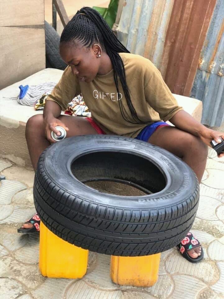 CHILD PRODIGY: FAVOR OLUMA THE 16YR OLD TYRE FURNITURE MAKER (PHOTOS)