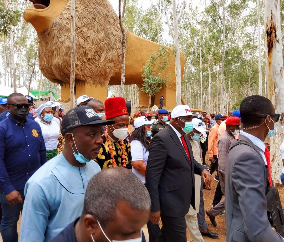 Jubilation as Gov. Ugwuanyi inaugurates EnuguUnityPark with giant roaring lion sculpture for recreation