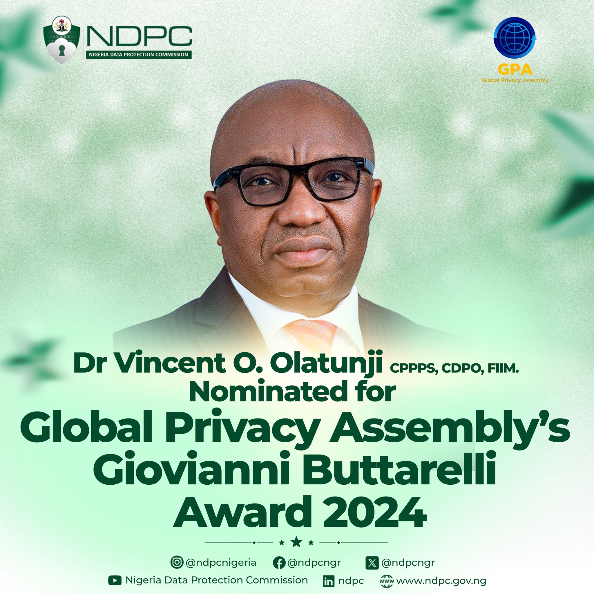 Dr. Vincent Olatunji Nominated for Giovanni Buttarelli Award 2024