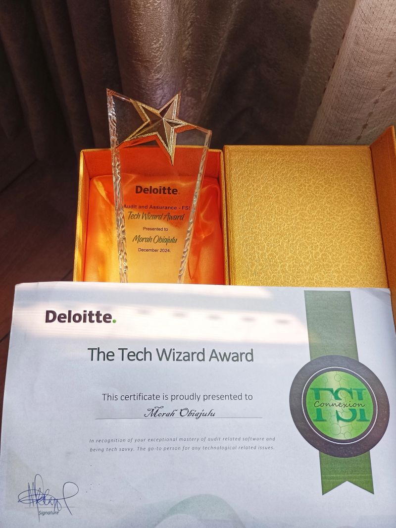 Obiajulu Morah Receives Deloitte Nigeria’s Prestigious Audit FSI Unit Tech Wizard Award
